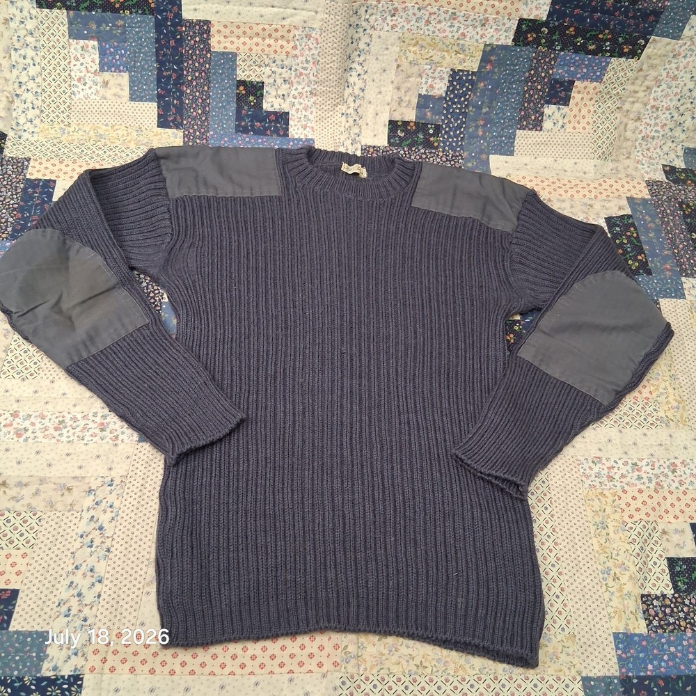 Vintage LL Bean Commando Sweater Mens Medium Navy Blue Made in England